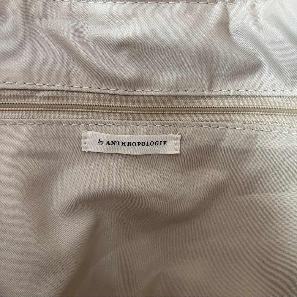 Anthropologie Velvet Puffer Tote Shoulder Bag Cream Tan Quilted Medium Size - Picture 6 of 8